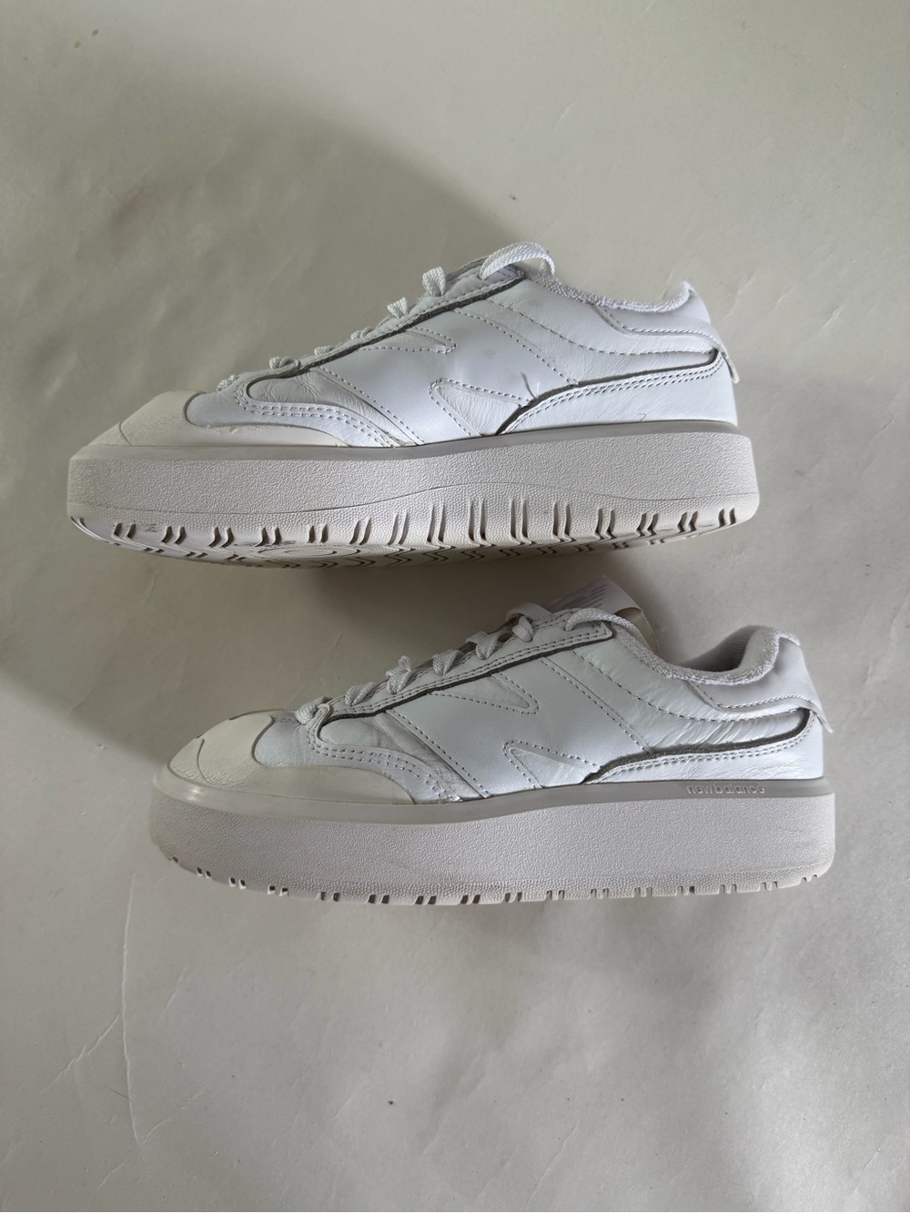 White Women's New Balance Platform Sneakers - Minimal Leather Low-Top - Picture 3 of 8